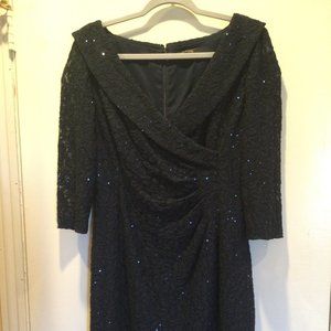 Navy, Tahari Sequin/Lace Dress, Size 12; worn once